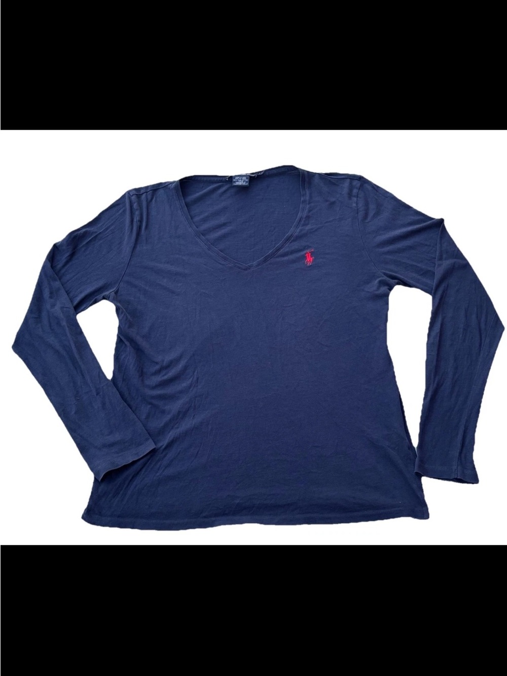 Ralph Lauren Sport Vintage Pima Cotton V Neck Long Sleeve Shirt Womams SZ.L Blue